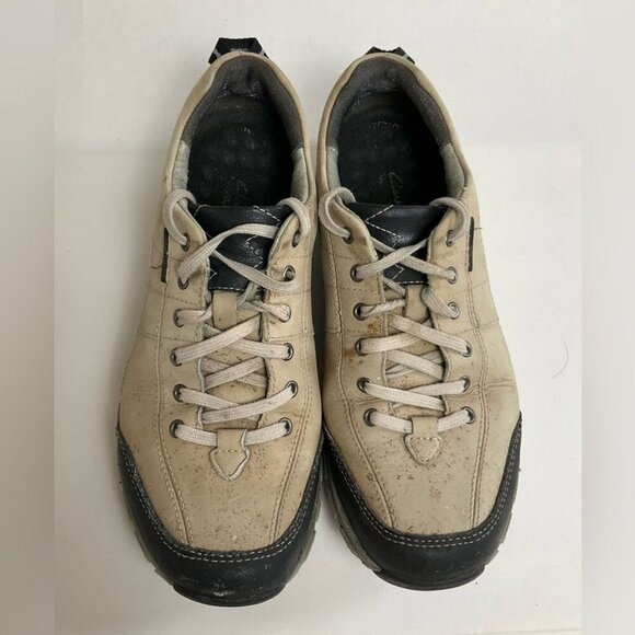 CLARKS Wave Walk Hiking Sneaker Beige Lace Up Reinforced Toe Leather Women’s 7.5 - Picture 1 of 8